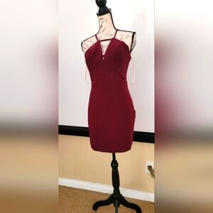 Faviana Burgundy Keyhole sleeveless dress